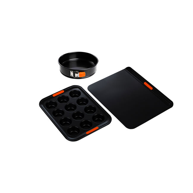 Set of 3 Metal Bakeware Cookie Sheet Cake Tin Muffin Tray Le Creuset